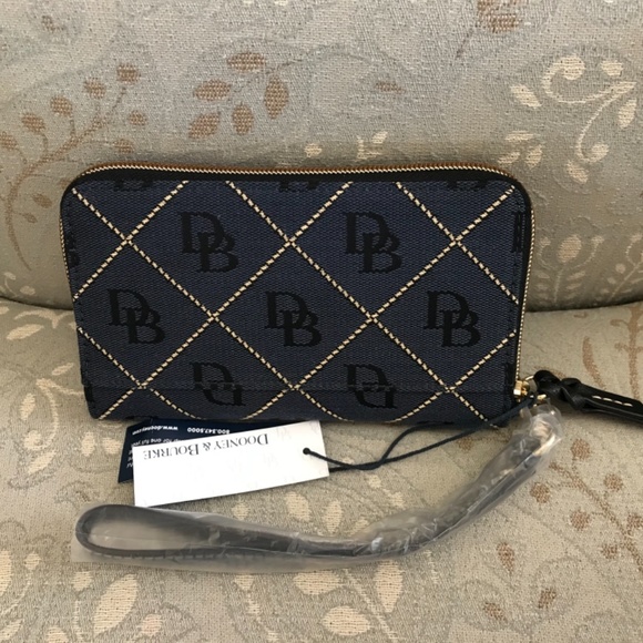 DB Cotton Quilt Zip-Around Phone Wristlet/NavyBlk - Picture 2 of 5